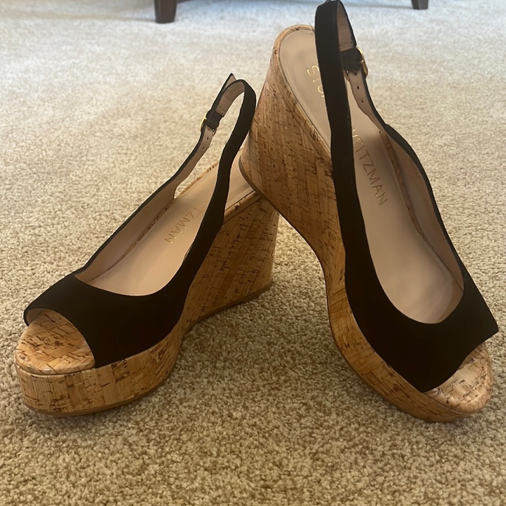 Stuart Weitzman Black Wedge Sandals